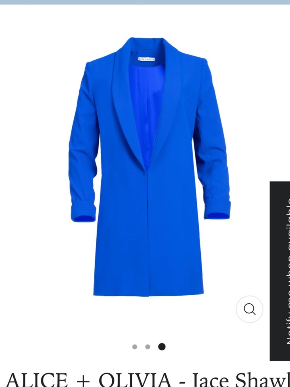 Alice + Olivia Royal Blue Open-Front Shawl Collar Blazer